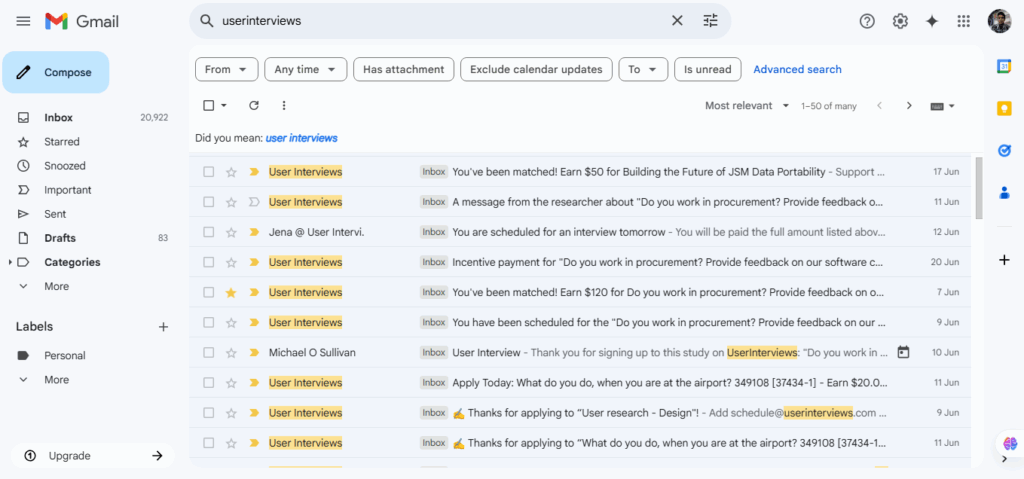 user interviews jobs