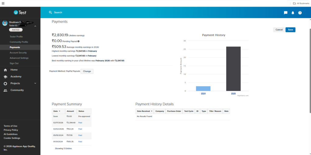 Applause utest earnings proof