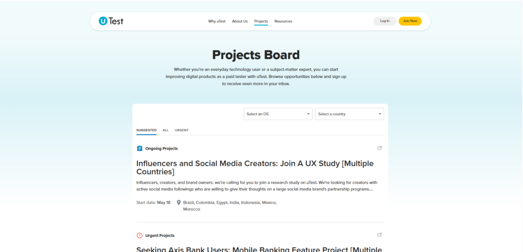 applause utest projects